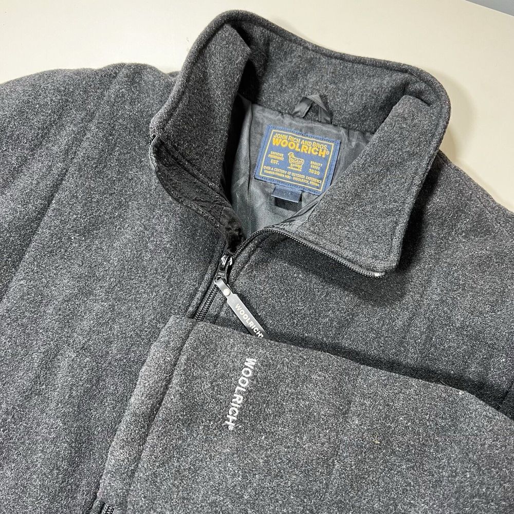 Woolrich Mens Wool Coat Black Large Gorpcore Old Money Full Zip Vintage Y2K